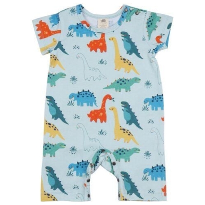 Strampler Bio-Baumwolle Blau Dinosaurier Walkiddy Kurzarm 95% Baumwolle 5% Elasthan Nachhaltig GOTS-zertifiziert