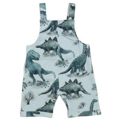 Strampler Bio-Baumwolle Grün Dinos Walkiddy - Nachhaltig, ökologisch, bequem, allergikerfreundlich, umweltfreundlich, GOTS-zertifiziert, armellos.