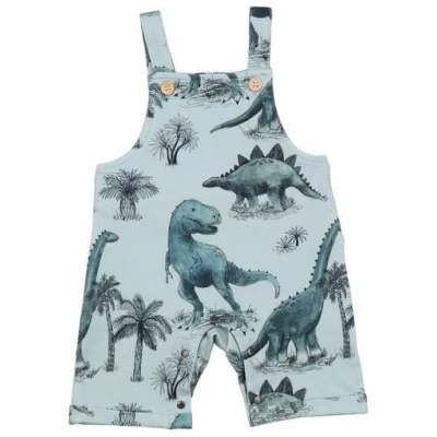 Strampler Bio-Baumwolle Grün Dinos Walkiddy - Nachhaltig, ökologisch, bequem, allergikerfreundlich, umweltfreundlich, GOTS-zertifiziert, armellos.