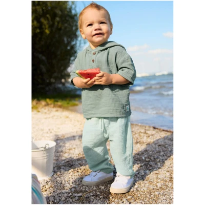 hessnatur Baby Musselin Hose Regular aus Bio-Baumwolle - grün - Größe 62/68