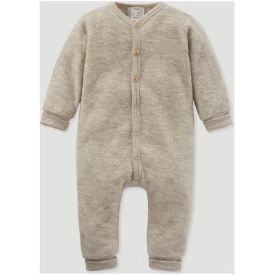 hessnatur Baby Wollfrottee Overall Regular aus Bio-Merinowolle - beige - Größe 50/56