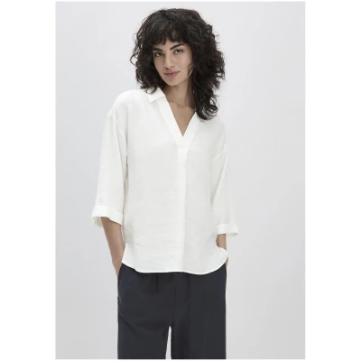 hessnatur Damen Bluse Relaxed aus Leinen - weiß - Größe 36