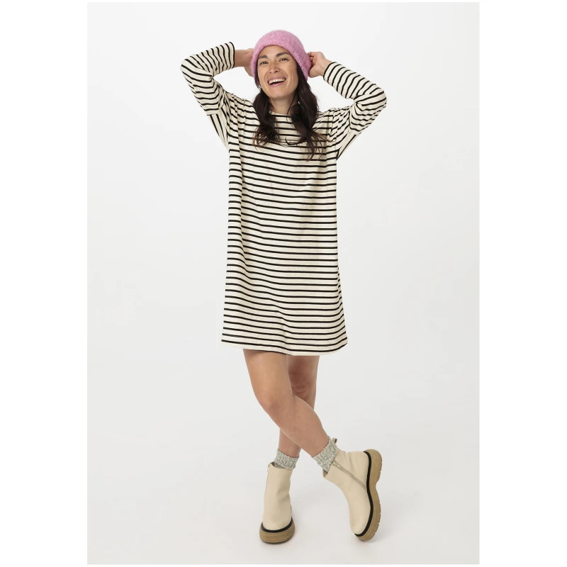 hessnatur Damen Heavy Slub Jerseykleid Streifen Mini Oversize aus Bio-Baumwolle - schwarz - Größe 36