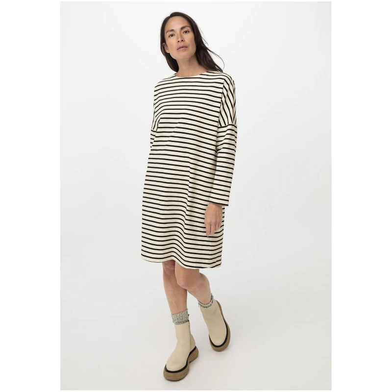 hessnatur Damen Heavy Slub Jerseykleid Streifen Mini Oversize aus Bio-Baumwolle - schwarz - Größe 36