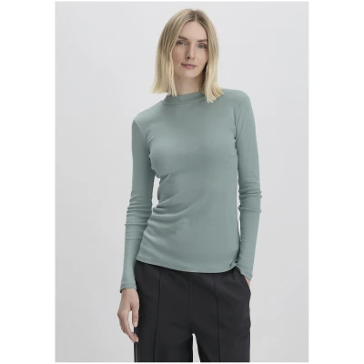 hessnatur Damen Softrib Langarmshirt Slim aus Bio-Baumwolle und TENCEL™ Modal - grün - Größe 34