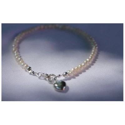 pakilia Silber Perlenarmband Perlen mit Herz-anhänger Fair-Trade und handmade