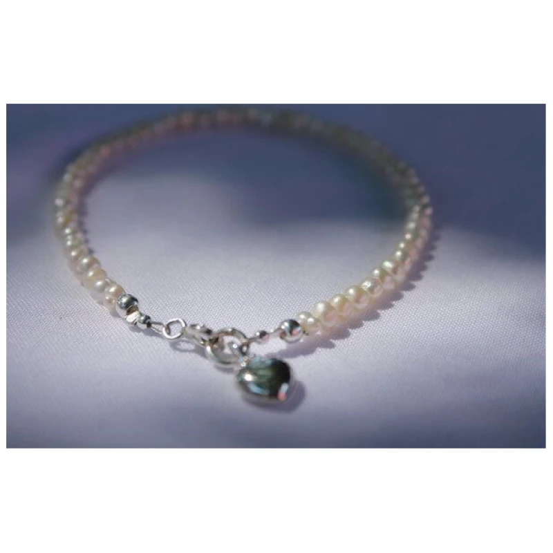 pakilia Silber Perlenarmband Perlen mit Herz-anhänger Fair-Trade und handmade