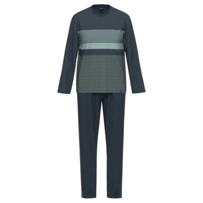 Ammann Herren Schlafanzug Pyjama gestreift lang Bio-Baumwolle
