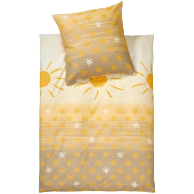 Biber-Bettwäsche-Garnitur "Sonne" aus reiner Bio-Baumwolle, 2-tlg, natur-gelb 80 x 80 + 155 x 220 cm