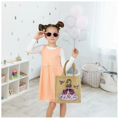 Domelo Kinder Handtasche Mädchen Jute Tasche klein Schultertasche mit Prinzessin