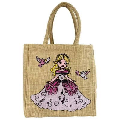 Domelo Kinder Handtasche Mädchen Jute Tasche klein Schultertasche mit Prinzessin