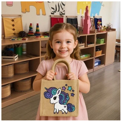 Domelo Kinder Handtasche Mädchen Jute Tasche kleine Schultertasche mit Einhorn