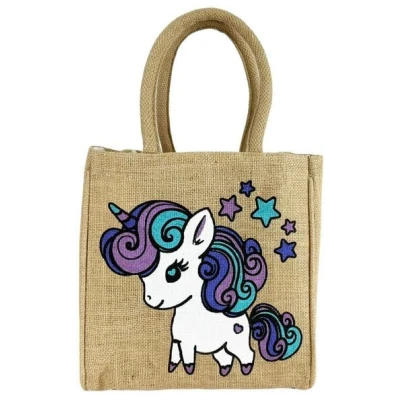Domelo Kinder Handtasche Mädchen Jute Tasche kleine Schultertasche mit Einhorn