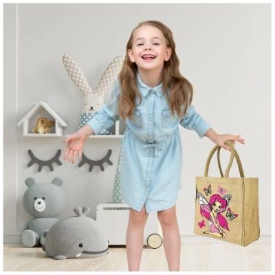 Domelo Kinder Handtasche Mädchen Jute Tasche kleine Schultertasche mit Fee Motiv