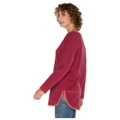 Fleece-Pullover mit Kontrastkanten aus reiner Bio-Baumwolle, beere/rostorange 36/38