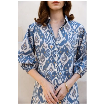 Haus of Namaste Kleid aus Bio-Baumwolle - handbedruckt im Ikat-Stil mit Taschen