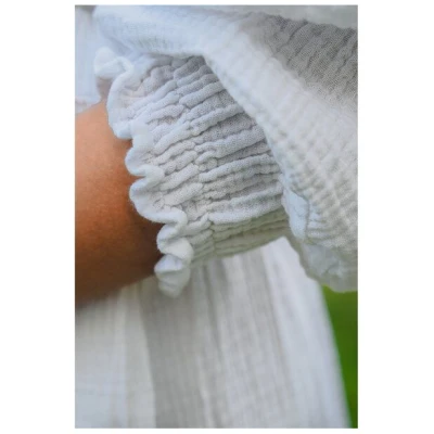 Hutch&Putch Musselin Kleid - Maxikleid - Sommerkleid - 100% Bio-Baumwolle - Rüschen Kragen - elastischer Bund - trendige Volants