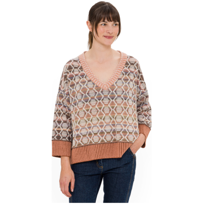 Jacquard-Pullover aus reiner Bio-Merinowolle, stein gemustert 38