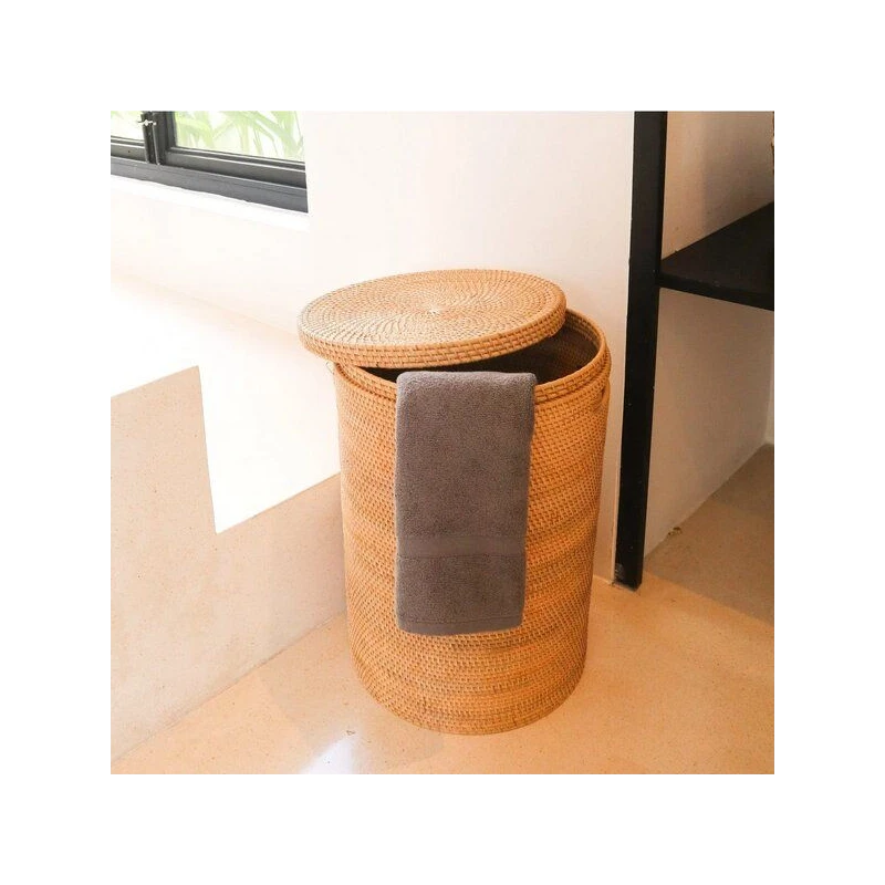 Soeji Wäschekorb mit Deckel, Aufbewahrungskorb aus Rattan SARI