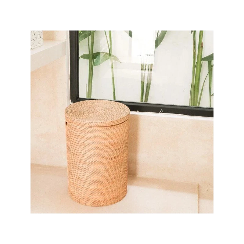 Soeji Wäschekorb mit Deckel, Aufbewahrungskorb aus Rattan SARI