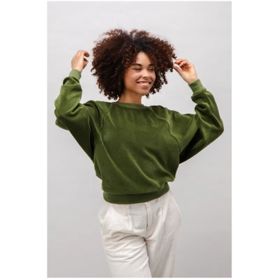 Sweatshirt Velvet Raglan Grün