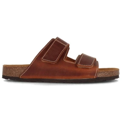 Tuffeln Herren Sandalen mit Klettverschluss und Soft-Korkfußbett Leder-Pantoletten