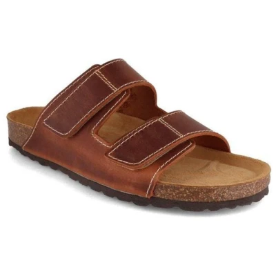 Tuffeln Herren Sandalen mit Klettverschluss und Soft-Korkfußbett Leder-Pantoletten