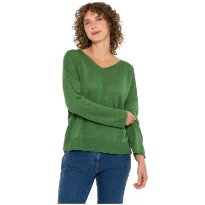 V-Pullover aus Leinen und TENCEL™ Lyocell, rosmarin 44/46