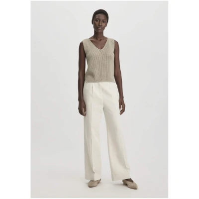 hessnatur Damen Bundfalten Hose Wide Leg Relaxed aus Bio-Baumwolle mit Leinen - beige - Größe 34