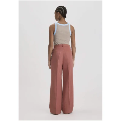 hessnatur Damen Bundfalten Hose Wide Leg Relaxed aus Bio-Baumwolle mit Leinen - braun - Größe 34