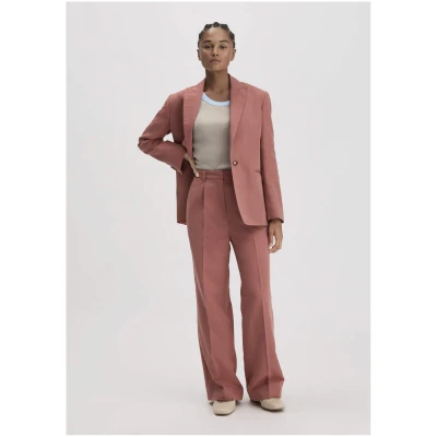 hessnatur Damen Bundfalten Hose Wide Leg Relaxed aus Bio-Baumwolle mit Leinen - braun - Größe 34