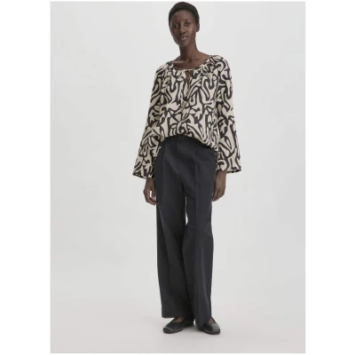 hessnatur Damen Bundfalten Hose Wide Leg Relaxed aus Bio-Baumwolle mit Leinen - schwarz - Größe 34