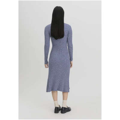 hessnatur Damen Strickkleid Midi Slim aus Bio-Baumwolle - blau - Größe 36