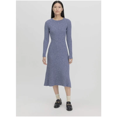hessnatur Damen Strickkleid Midi Slim aus Bio-Baumwolle - blau - Größe 36