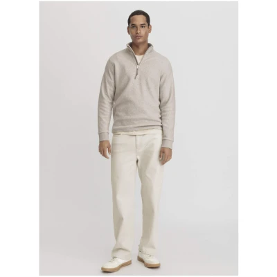 hessnatur Herren Fleece Troyer Relaxed aus Bio-Baumwolle - beige - Größe 50