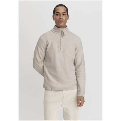 hessnatur Herren Fleece Troyer Relaxed aus Bio-Baumwolle - beige - Größe 50