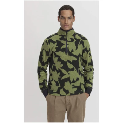 hessnatur Herren Fleece Troyer Relaxed aus Bio-Baumwolle - grün - Größe 48