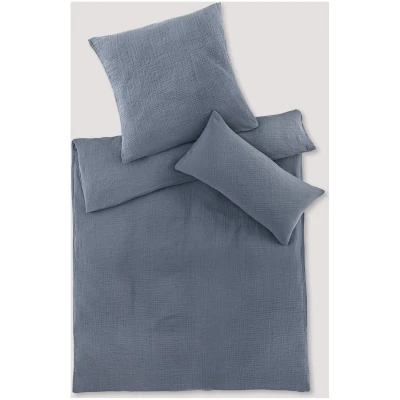 hessnatur Musselin Bettwäsche-Set aus Bio-Baumwolle - blau - Größe 135x200 / 40x80 cm