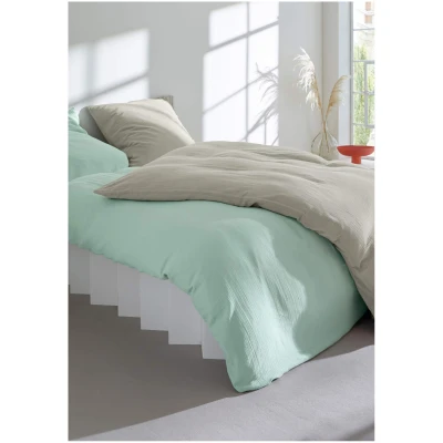 hessnatur Musselin Bettwäsche-Set aus Bio-Baumwolle - grün - Größe 135x200 / 40x80 cm