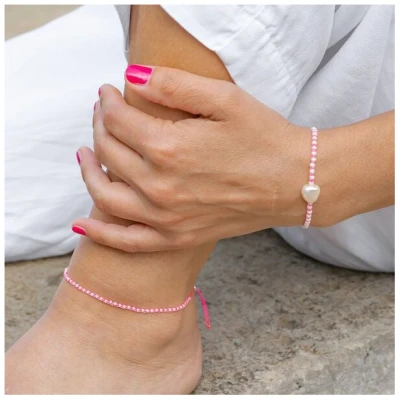 juni Sommer Set Pink - Perlenarmband und Fusskette