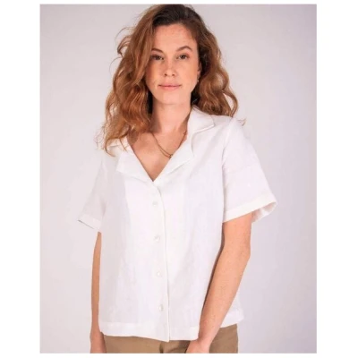 Aatise Bluse kurzarm mit kubanischem Kragen Zavi, aus 100% Leinen