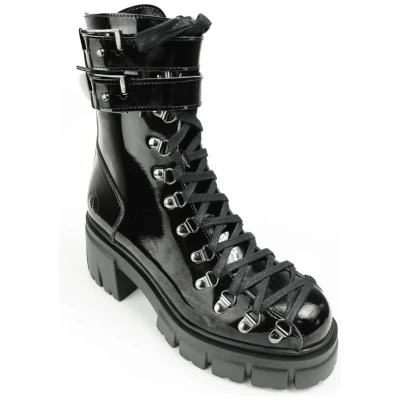 Altercore Damen vegan Stiefel Chloe Ii Schwarz Lack