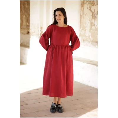 Amber Linen Damen vegan Kleid Verona Rot
