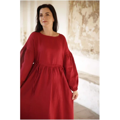 Amber Linen Damen vegan Kleid Verona Rot