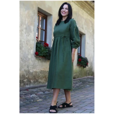 Amber Linen Damen vegan Kleid Verona WaldgrÃ¼n