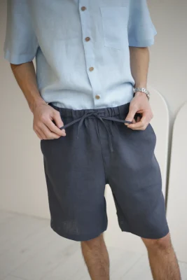 Amber Linen Herren vegan Shorts Miami Holzkohle Grau