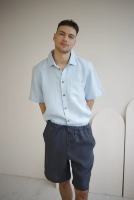 Amber Linen Herren vegan Shorts Miami Holzkohle Grau