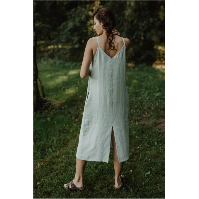 AmourLinen Damen vegan Kleid Jakarta Salbei GrÃ¼n