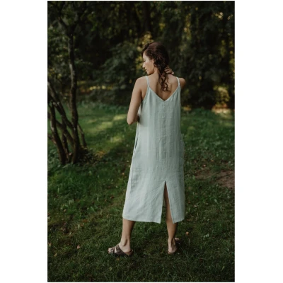 AmourLinen Damen vegan Kleid Jakarta Salbei GrÃ¼n