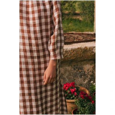 AmourLinen Damen vegan Kleid Lang LÃ¤nge Amalia Mocha Gingham